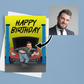 funny personalised photo greeting card of mechanic bending over fixing a car and showing behind builders bum